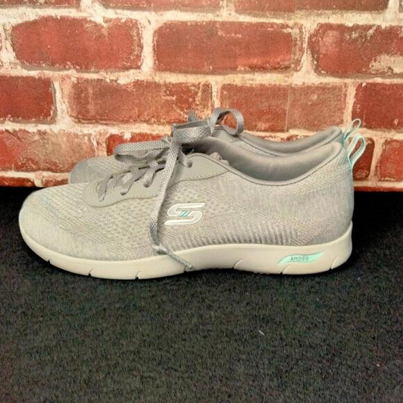 Skechers Shoes Womens Size 8.5 Arch Fit Teal Gray Athletic Sneakers - Picture 2 of 8